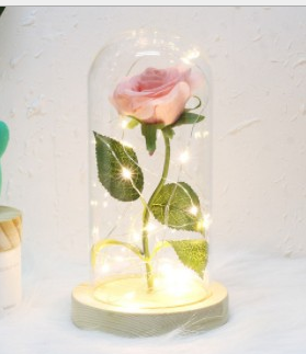 Smuxi LED Rose Wishing Bottle Festival Light Warm White Light Black/Beige Base Rose Flower Bottle Night Light Gift