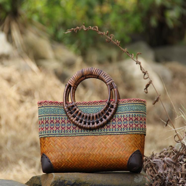 New Thai bag hand woven bamboo woven bag woven bag handbag cotton hemp ethnic clothing matching bag