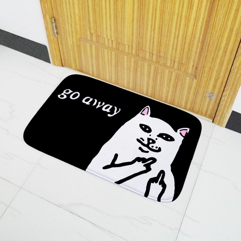 Cat With Middle Finger Door mats Coral velvet carpet Humorous Funny Words Go Away Entrance Indoor Floor Mat