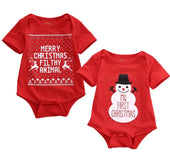 MUQGEW 2PCS Christmas Clothing Set 2PCs Baby Cartoon Snowman Letter Print Romper+Hat Set Outfit conjunto infantil kids clothes
