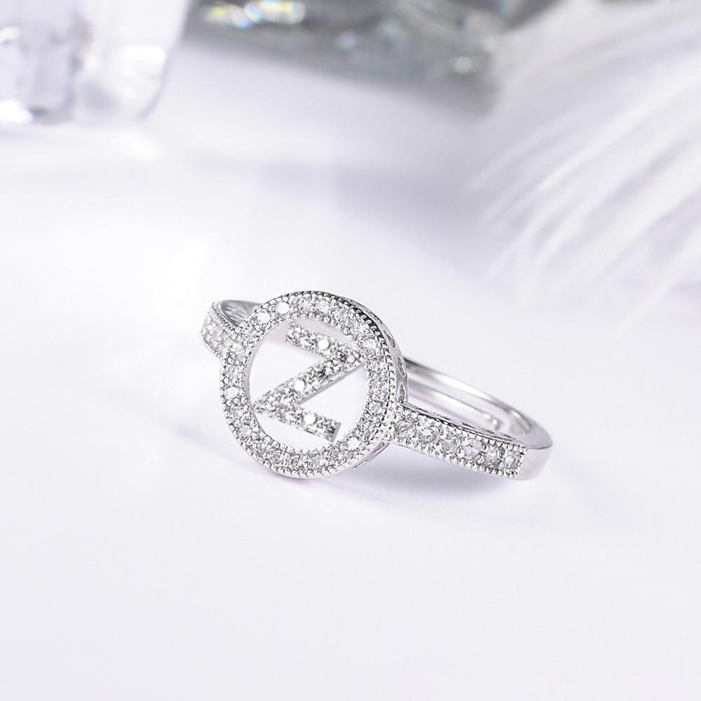 Women's letter adjustable zircon ring