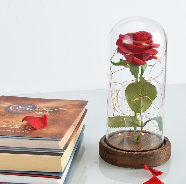 Smuxi LED Rose Wishing Bottle Festival Light Warm White Light Black/Beige Base Rose Flower Bottle Night Light Gift