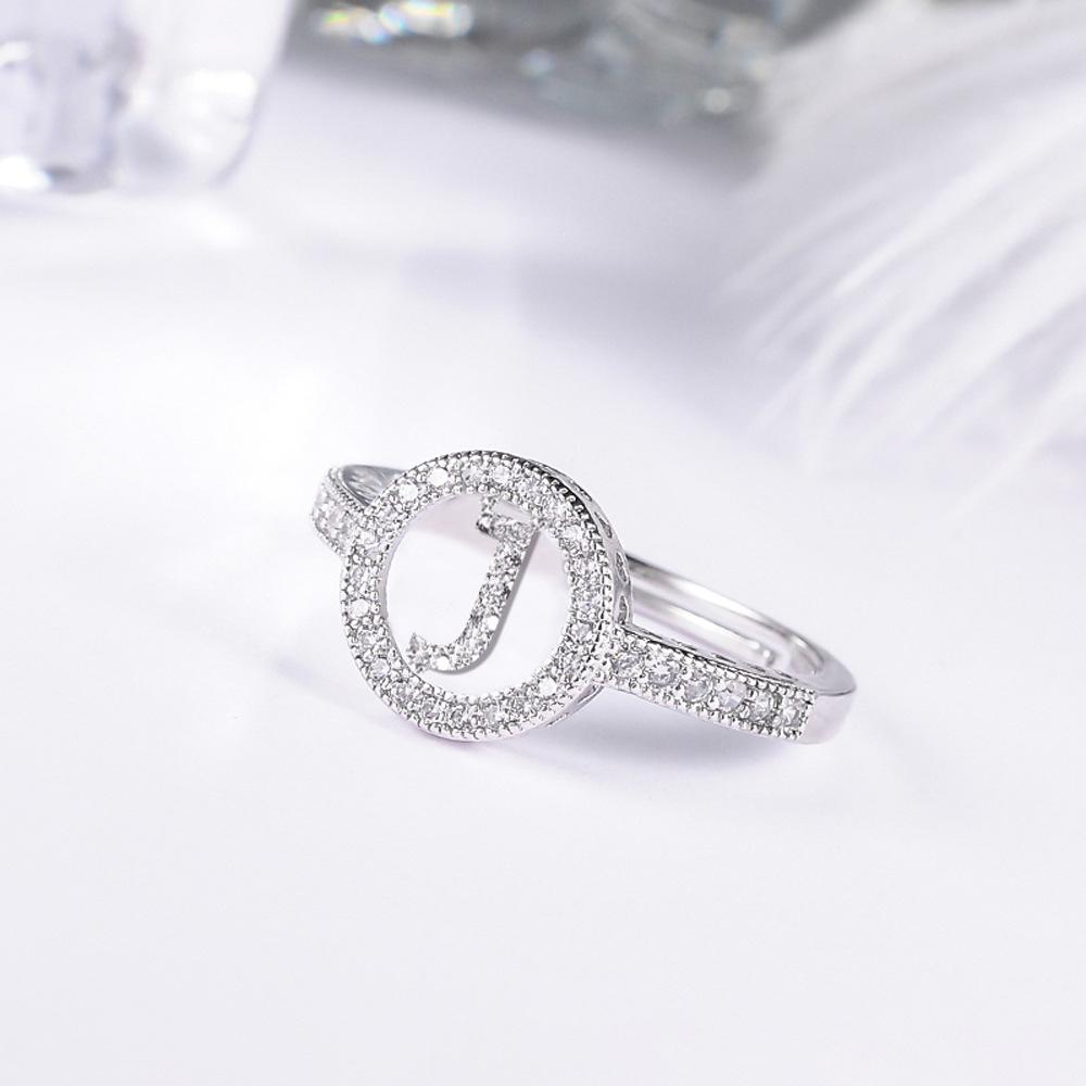 Women's letter adjustable zircon ring