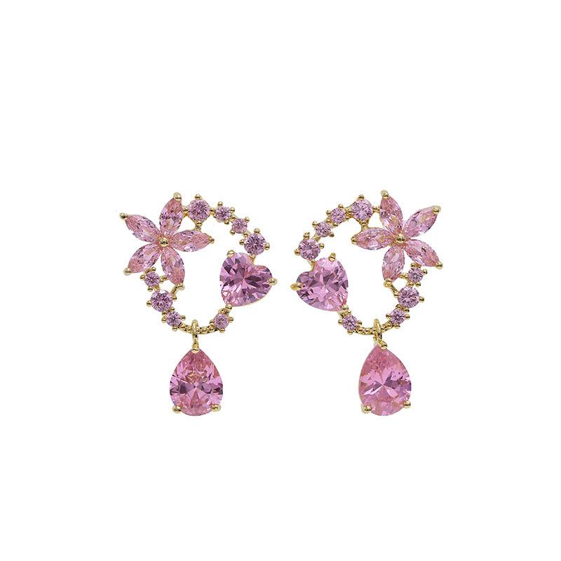 Earrings, flowers, heart-shaped earrings