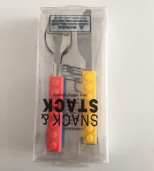 3PCS Creative bricks silicone stainless steel Portable Travel Kids Adult Cutlery Fork Picnic Set Gift for CHild Dinnerware
