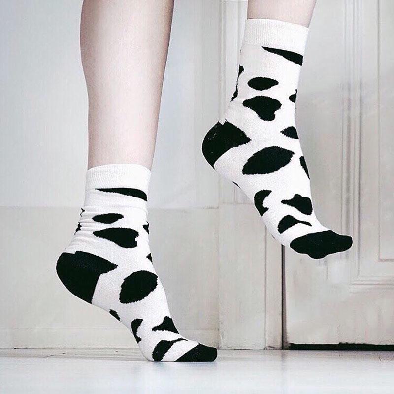 Leopard Dalmatian Black White Cotton Socks
