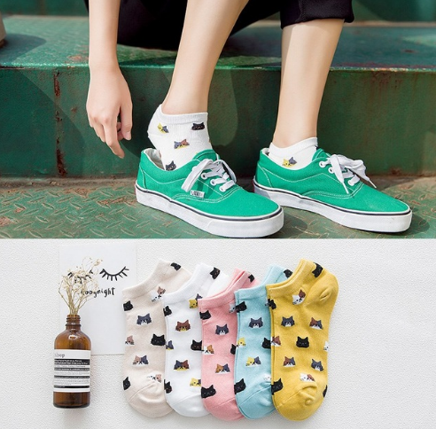 5 pair High Quality Cute Cat Striped Women Socks