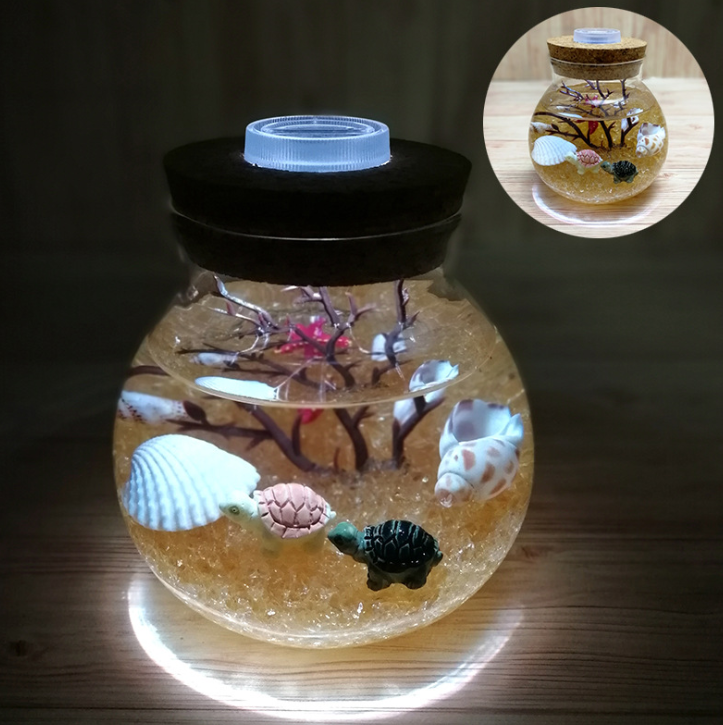 Colorful luminous glass sand sea bottom tropical fish micro landscape ecological bottle creative gifts to send girlfriends night light