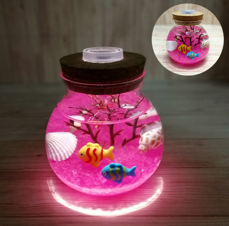 Colorful luminous glass sand sea bottom tropical fish micro landscape ecological bottle creative gifts to send girlfriends night light