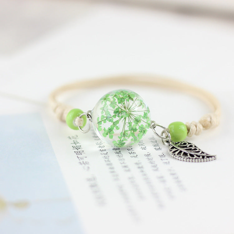 Pulsera Bola De Cristal Flor Seca