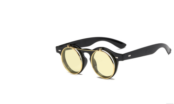 Black Vintage/Retro Round SteamPunk Sunglasses
