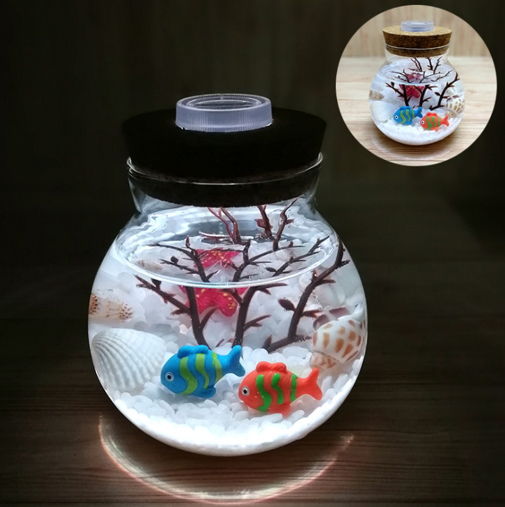 Colorful luminous glass sand sea bottom tropical fish micro landscape ecological bottle creative gifts to send girlfriends night light
