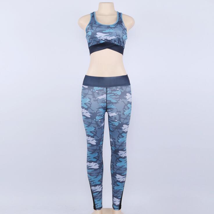 Camouflage print suit 2 Piece Set sexy mesh bra and fitness Leggings