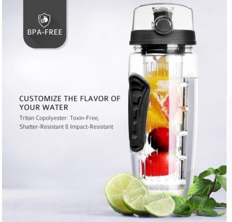 BAISPO 32oz 900ml BPA Free Fruit Infuser Juice Shaker Sports Lemon Water Bottle Tour hiking Portable Climbing Camp Bottles