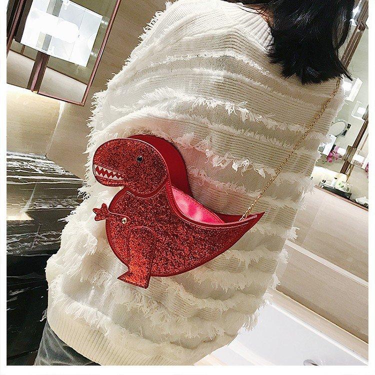 Fashion sequins cute cartoon animal dinosaur shoulder messenger bag stereo personality creative handbag
