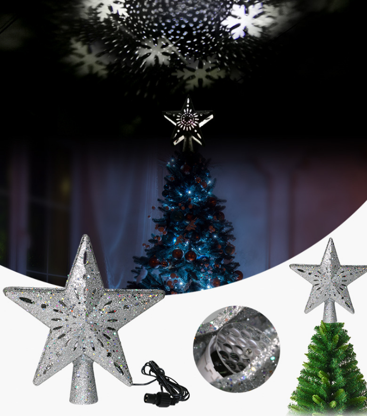 LED Christmas Tree Top Rotating Snowflake Projector
