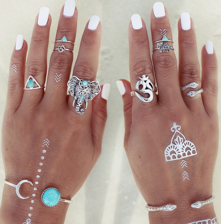 Anillo Conjunto Turquesa Luna Flecha Elefante