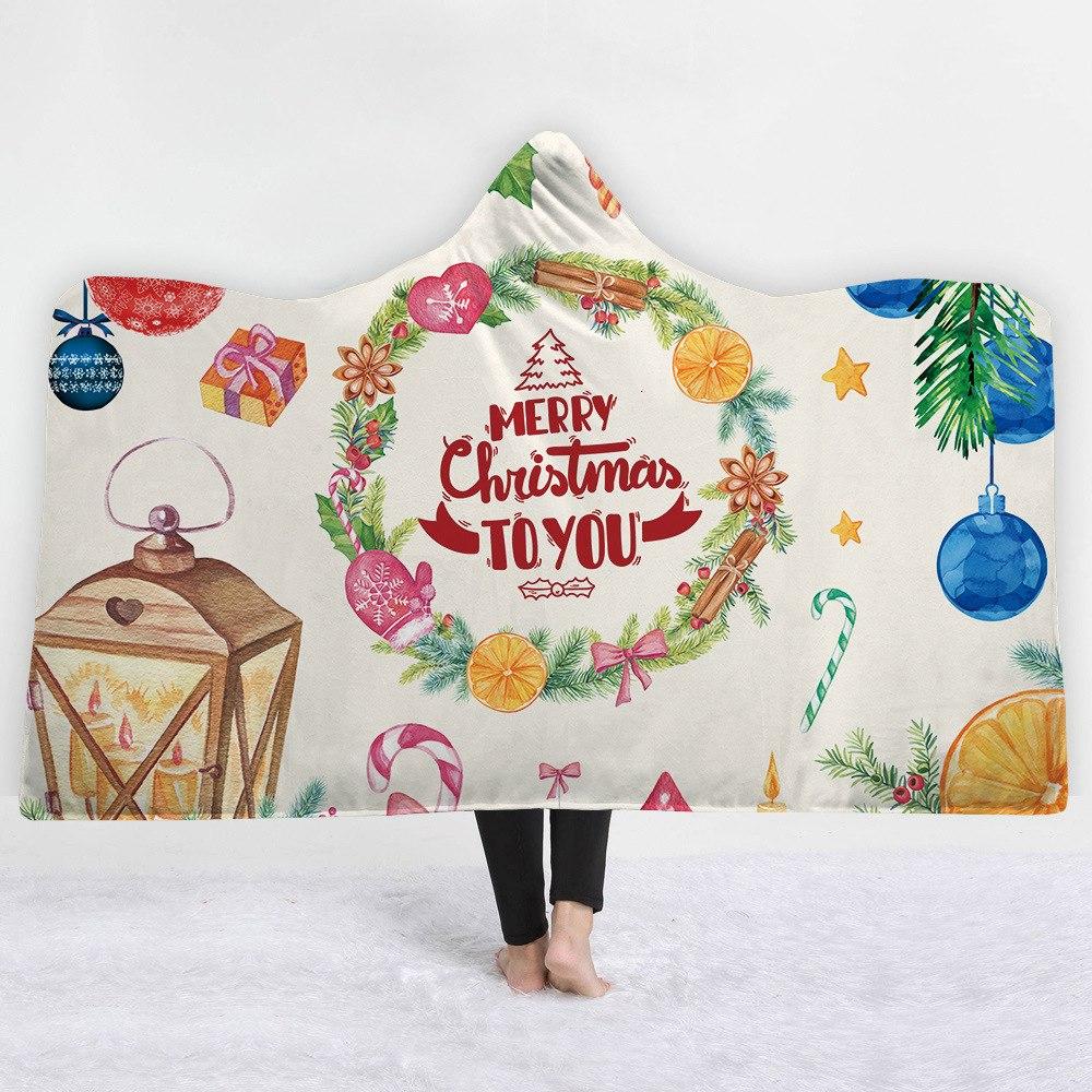 Christmas theme Hooded Blanket for Adult Sherpa Fleece Wearable Throw Blanket Microfiber Galaxy Bedding