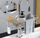 Stainless Steel Sink Storage Rack Kitchen Bathroom Adjustable Faucet Soap Dish Drainer Shelf Kitchen Organizer