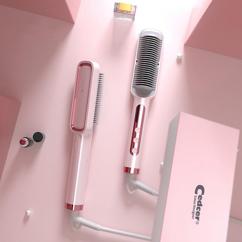 Anti-scalding Hair Straightener Brush Ceramic Hair Curler Heated Electric Smart Brush Hair Straightener