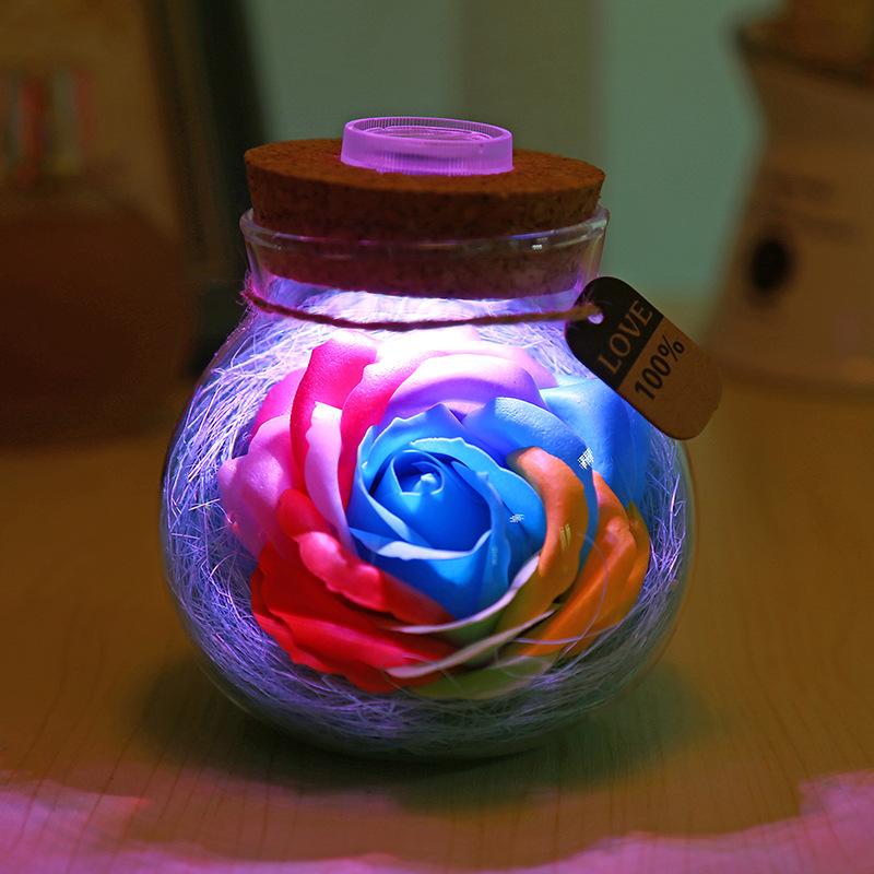 Tanabata gift creative lucky star glass bottle soap flower to send girls luminous bottle romantic eternal flower night light