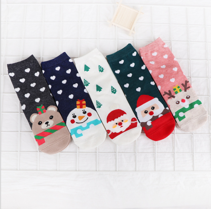 Ladies Christmas Socks Cartoon Santa Animals Cute Female Students in Tube Long Waist Socks Cotton