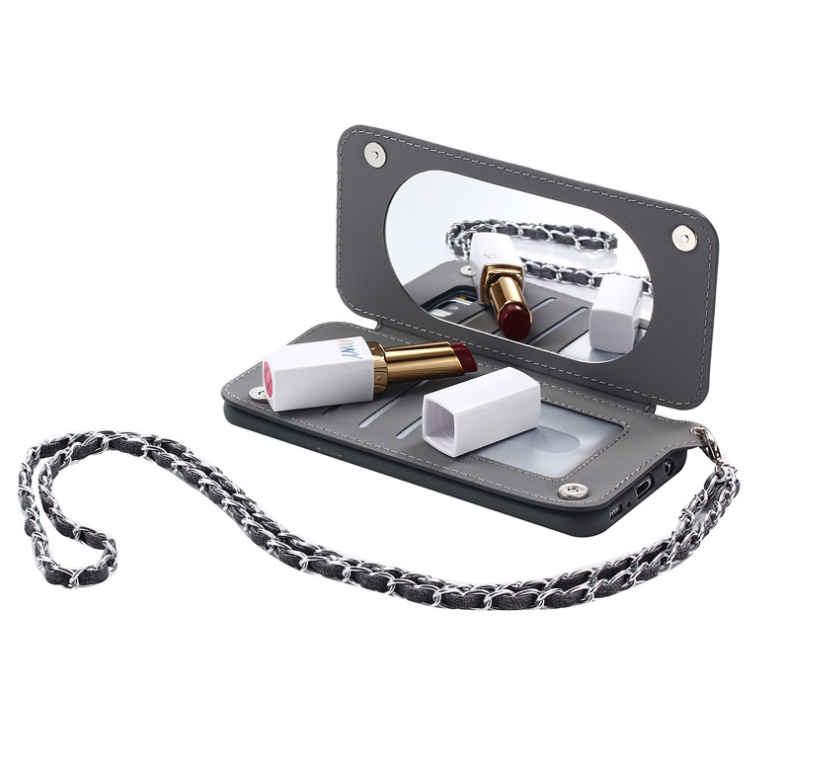 Double buckle flip card makeup mirror mobile phone holster