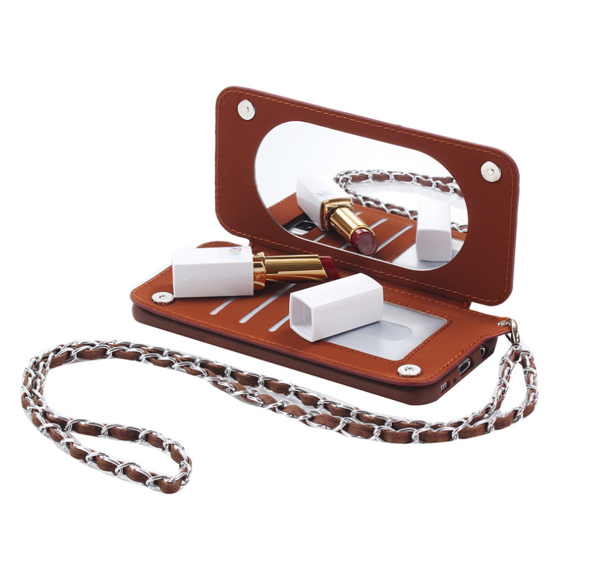 Double buckle flip card makeup mirror mobile phone holster