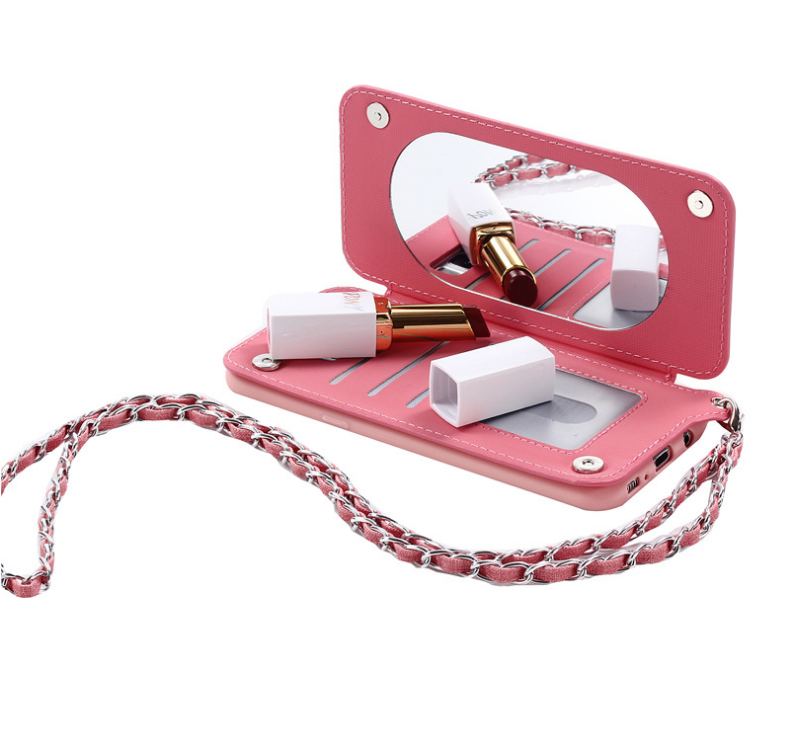 Double buckle flip card makeup mirror mobile phone holster