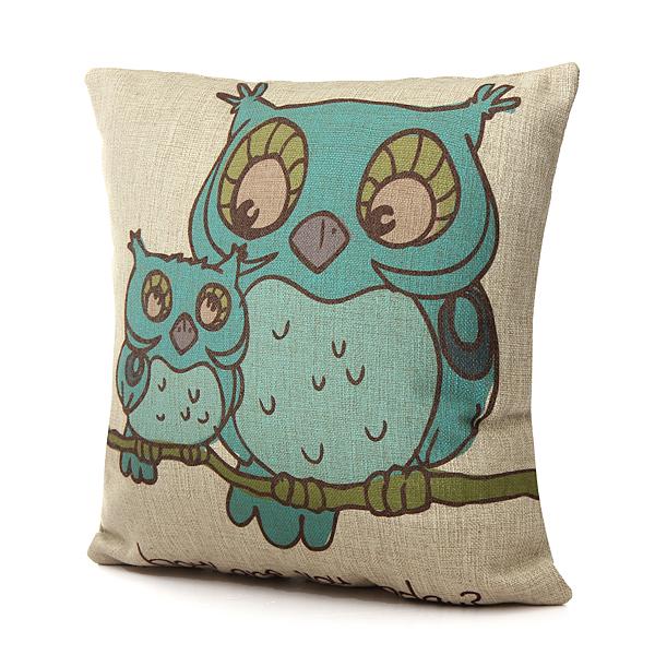 Vintage Linen Cotton Owl Cushion Cover Sofa Throw Pillow Case