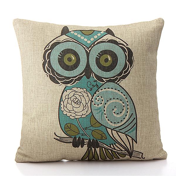 Vintage Linen Cotton Owl Cushion Cover Sofa Throw Pillow Case